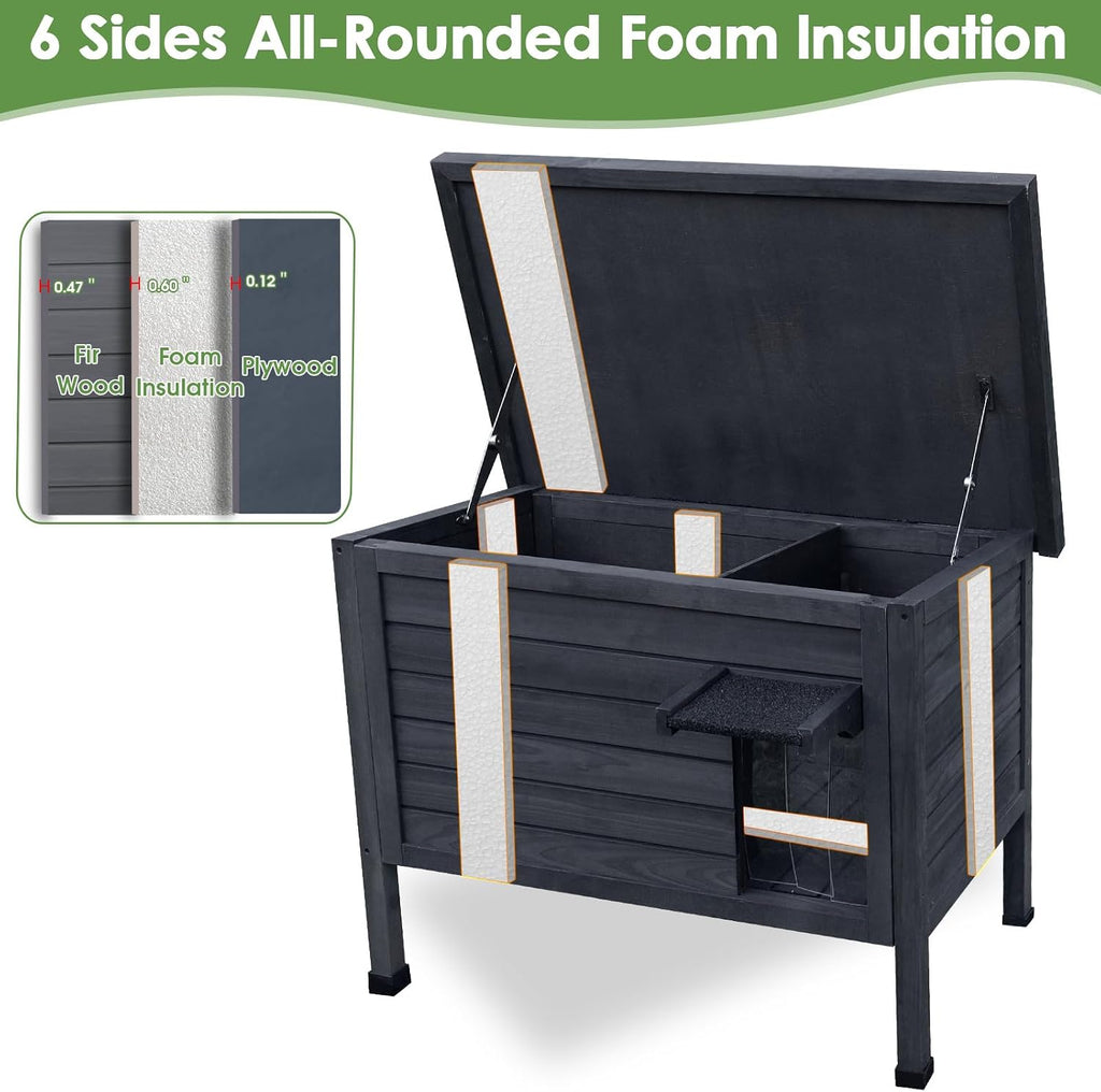 Outdoor Insulated Cat House, Weatherproof Wooden Cat Shelter for Feral Cats