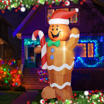 Christmas Inflatable Gingerbread Man Yard Decoration Lighted Blow Up Christmas Garden Lawn Decor 5 Feet (01