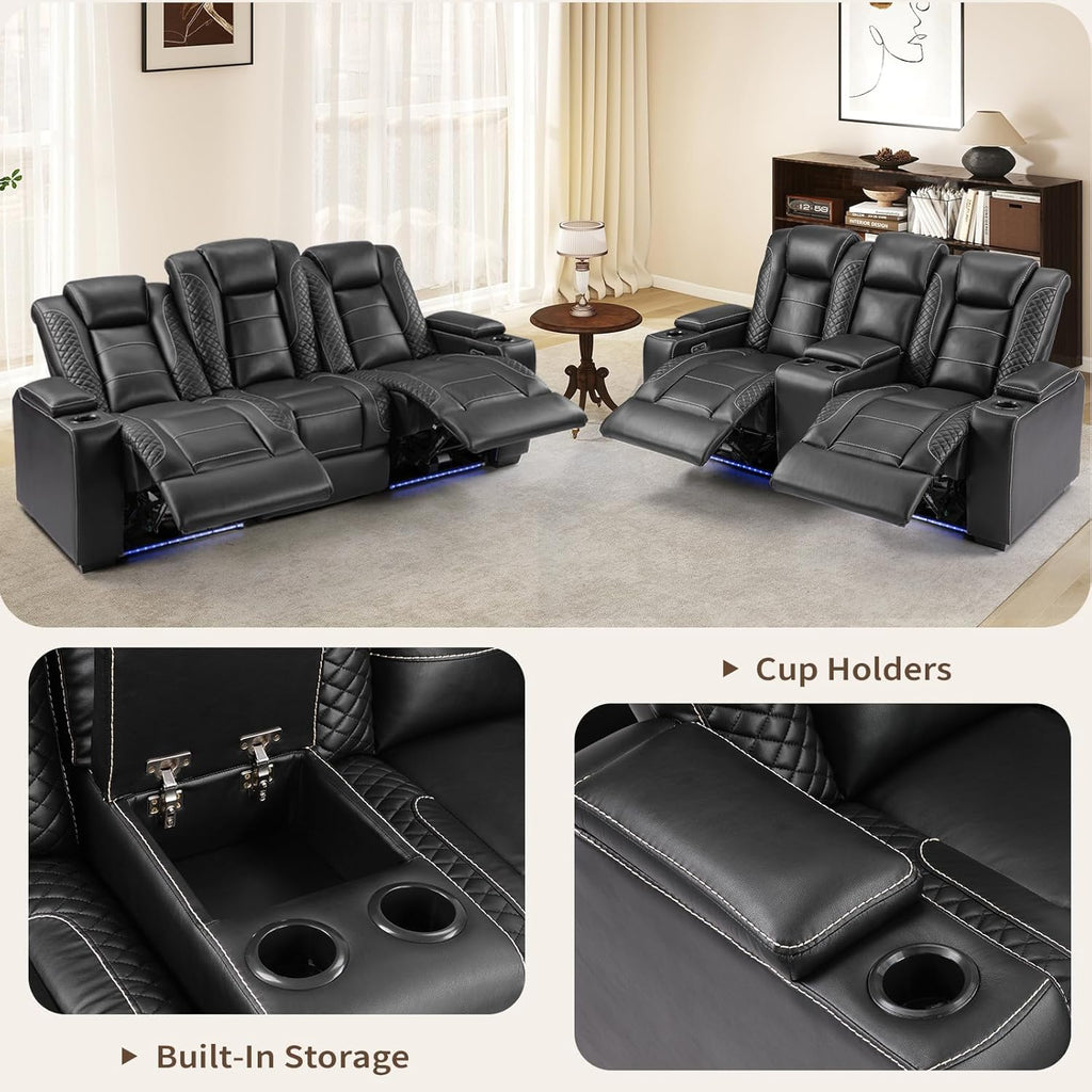 ANJ Modular Power Recliner Set: 5-Seat Home Theater Seating,3 Seat Recline Sofa and Loveseat (Center Console & Fixed