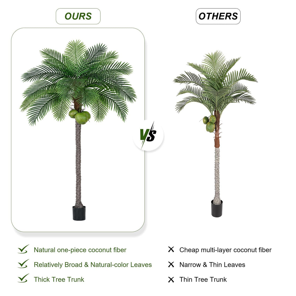 8ft Tall Artificial Phoenix Palm Tree with 3 Coconut Fruits, Large Fake Tropical Silk Tree Outside, Fake Tree Perfect
