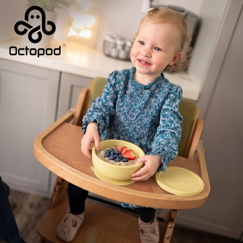 Silicone Suction Baby Bowl & Lid - Food Storage - Yellow
