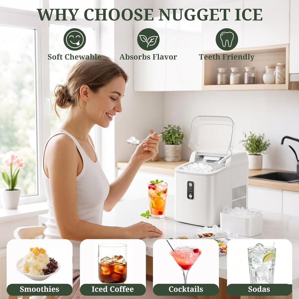 Nugget Ice Maker Countertop, 6-Min Fast Chewable Pellet Ice, 24lbs/24H Portable Ice Machine with Self-Cleaning, Ice