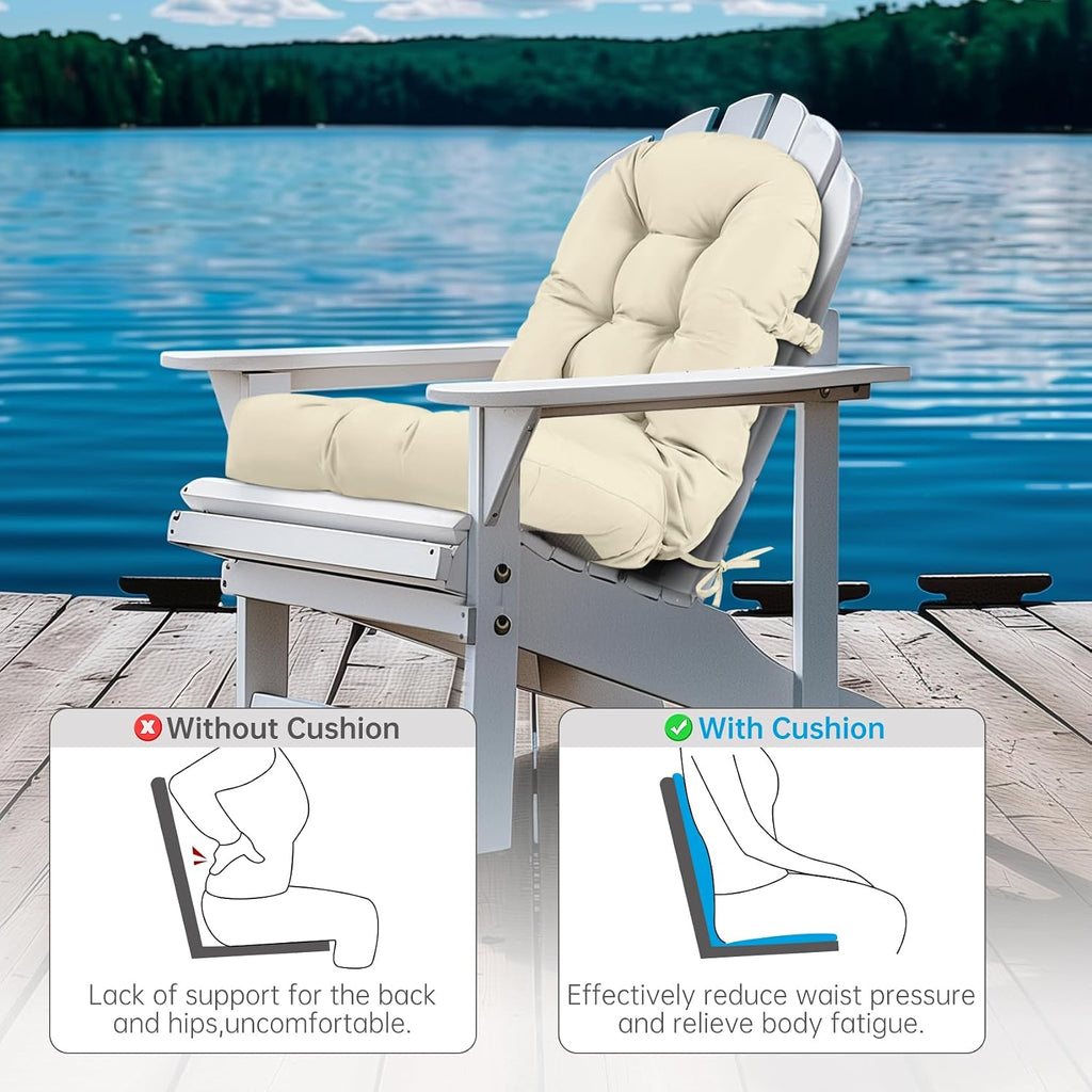 Adirondack Chair Cushion Tufted Waterproof Outdoor Rocking Chair Cushions with Ties Anti-Slip High Back Patio Chair