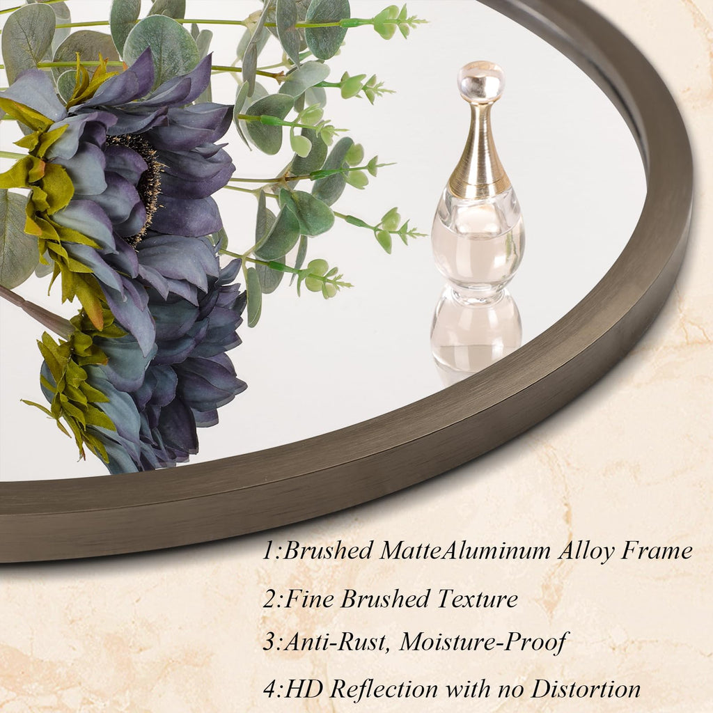 Wall Mirror Small Round Bathroom Mirror Metal Brushed Framed Rounded Corner Ative Hanging Mirror Bedroom Entryway