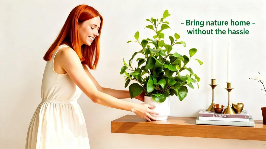 16'' Artificial Ficus Plant in White Textured Ceramic Pot Realistic Faux Greenery with Lifelike Leaves Fake Plants