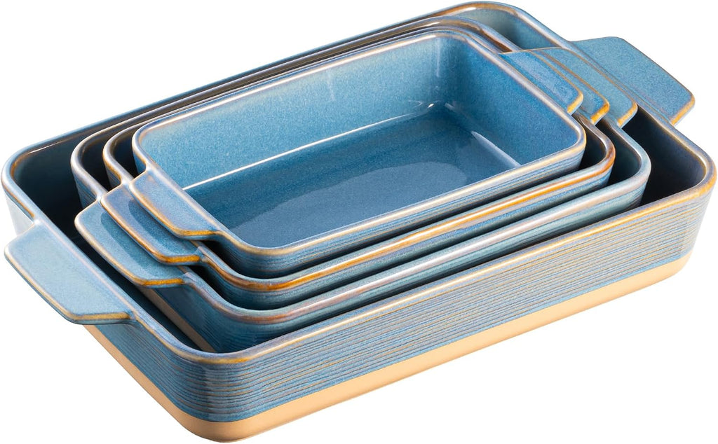 Casserole Dishes for Oven, Dishes, Ceramic Bakeware Sets of 4, Rectangular Pan Set with Handles for , Casserole