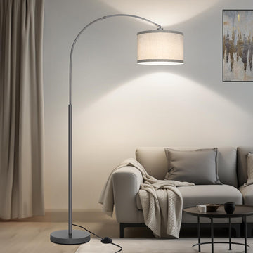 Modern Floor Lamp, Arc Standing Lamp with Gray Lampshade and Pedal Switch