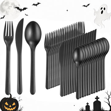 180pcs Matte Black Reusable Plastic Utensils Silverware Set