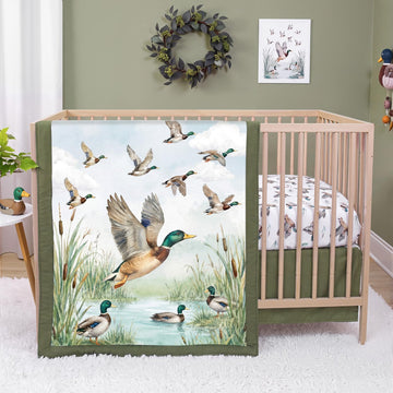 3 Pcs Mallard Duck Crib Sheet Set Baby Crib Bedding Set Includes 52"x28" Fitted Sheet, Quilt, Bed Skirt for Newborn