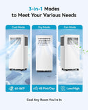 8000 BTU Portable Air Conditioner, 3-in-1 Cools 350 Sq.Ft, Quiet AC with Fan & Dehumidifier, LED Display, Remote