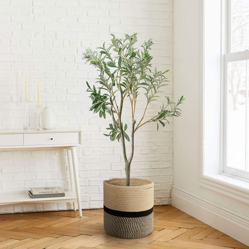 Large Jute Plant Basket, Planter for Indoor Plants, Black and Jute