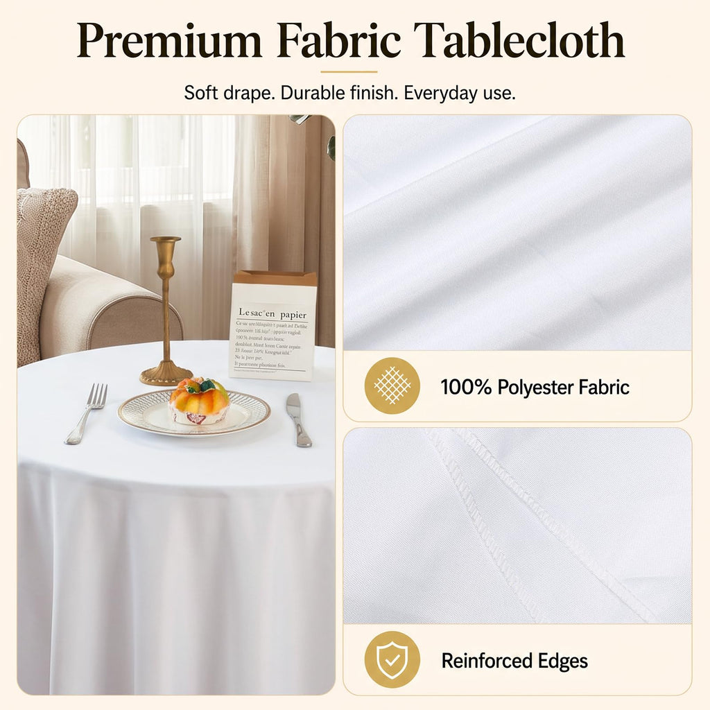 6 Pack 120 Inch Tablecloths Round White Table Cover