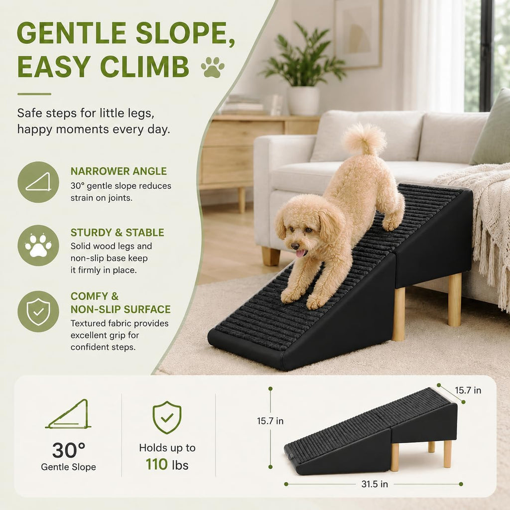2-in-1 Foldable Ottoman Dog Ramp for Couch, Convertible Folding Dog Stairs for Couch and Bed, Non-Slip Wooden Pet