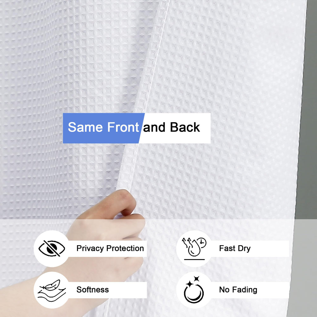 Extra Long White Shower Curtain Set- 96 Inch Long Waffle Weave Heavy Duty Fabric Shower Curtains, Luxury Heavy Duty