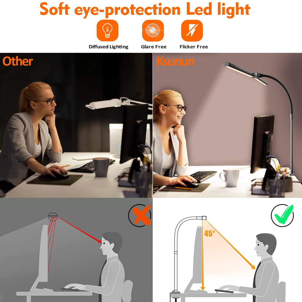 Double Head LED Desk Lamp, Architect Desk Lamps, 24W Brightest Workbench Office Lighting-5 Color Modes and 5