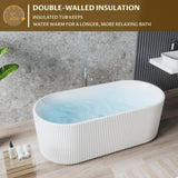 67 Inch Acrylic Freestanding Bathtub with Textured Stripes, Deep Soak Tub, Space-Saving, Glossy Surface, Luxury Spa