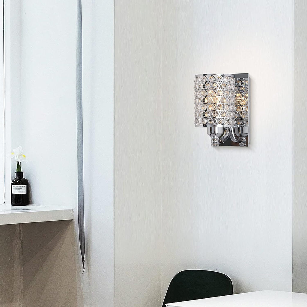 Crystal Wall Sconce with Chrome Finish (Set of 2) Modern Concise Style Wall Light Fixture Polyhedral Opal Crystal