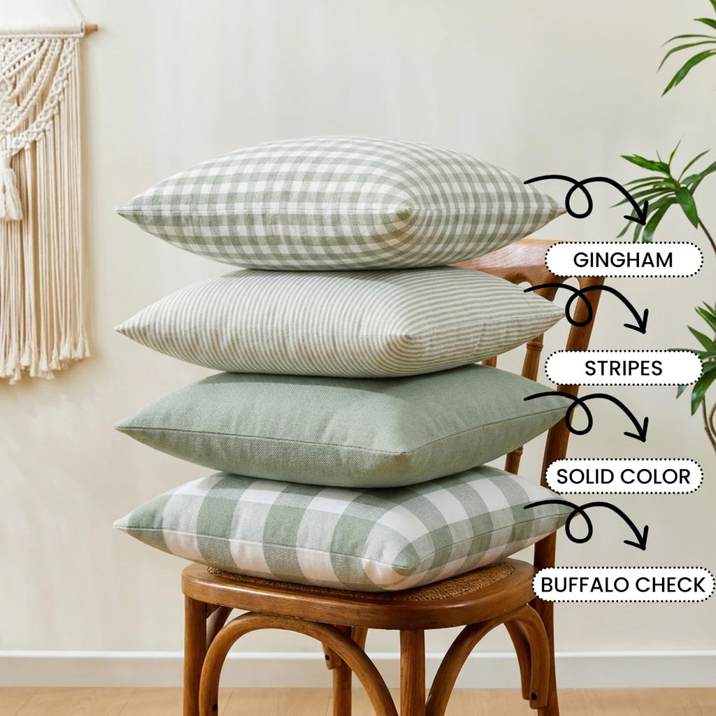 Sage Green Buffalo Check Plaid Outdoor Throw Pillow Cover 18x18 Set of 4