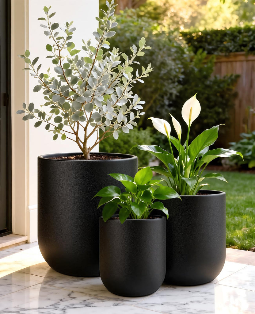 13/11.5/10 Inch Large Plastic Flower Pots with Drainage (3 Pcs)