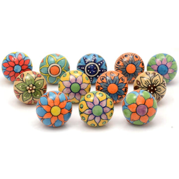 Assorted Ceramic Cabinet Knobs - Vintage Cabinet Cupboard Door & Drawer Pulls Chrome Hardware (Ceramic Knobs Set