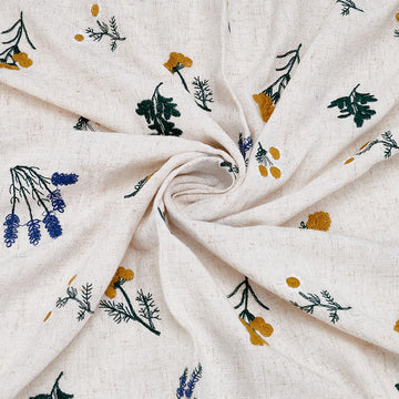 1.1 Yard Flower Cotton Linen Fabric, 55" Wide Embroidered Lavender Daisy Pattern Fabric for DIY Craft Sewing Dress