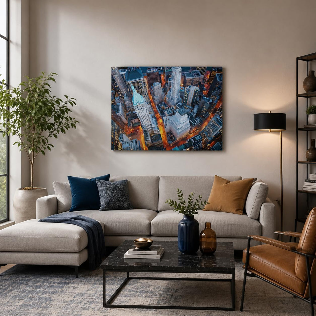 New York Skyline Canvas Wall Art, Aerial City Streets Print, Gallery Wrapped Urban Photography Wall Decor Room, Ready