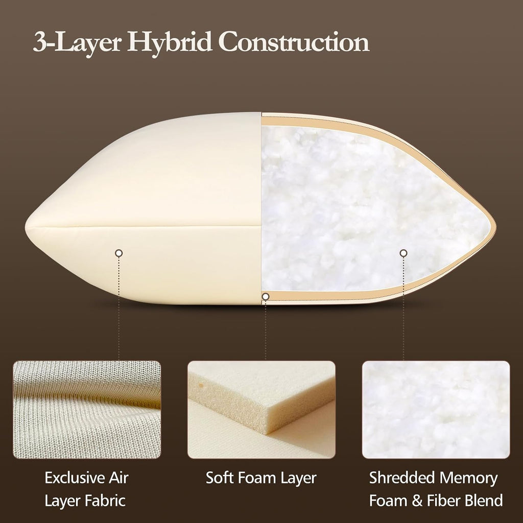 18x18 Pillow Inserts - Shredded Memory Foam with 3-Layer Hybrid Construction - Supportive 18 Inch Pillow - Set of 2