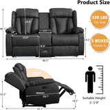 Power Recliner Loveseat Sofa with Console for Living Room, Home Theater Seating Seats with 4 Colors Ambient Lighting