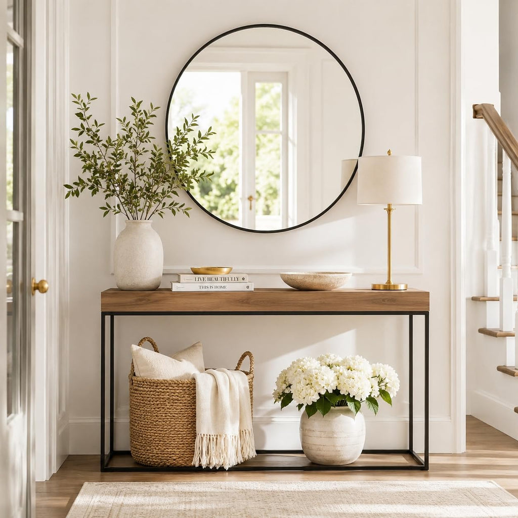 36 Inch Round Bathroom Mirror, Black Vanity Mirror with Metal Frame, Modern Circle, Wall Mounted Decorative Mirrors