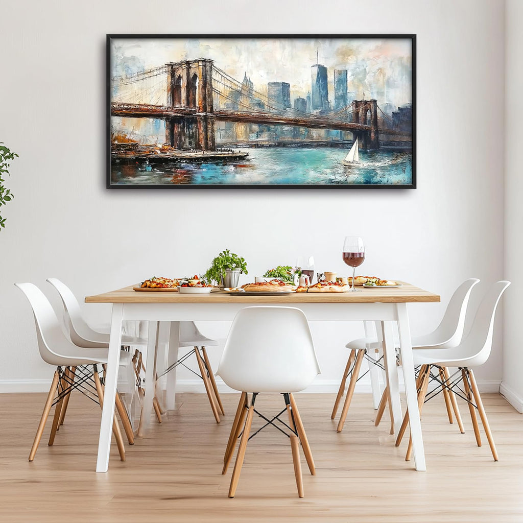 Large Framed Brooklyn Bridge Wall, New York Decor Canvas 60" L x 30" W