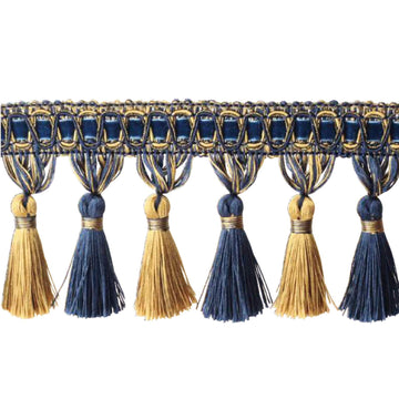 Handmade Tassel Fringe Trim Hand Knitting-Mix Navy - 6.5 Yard