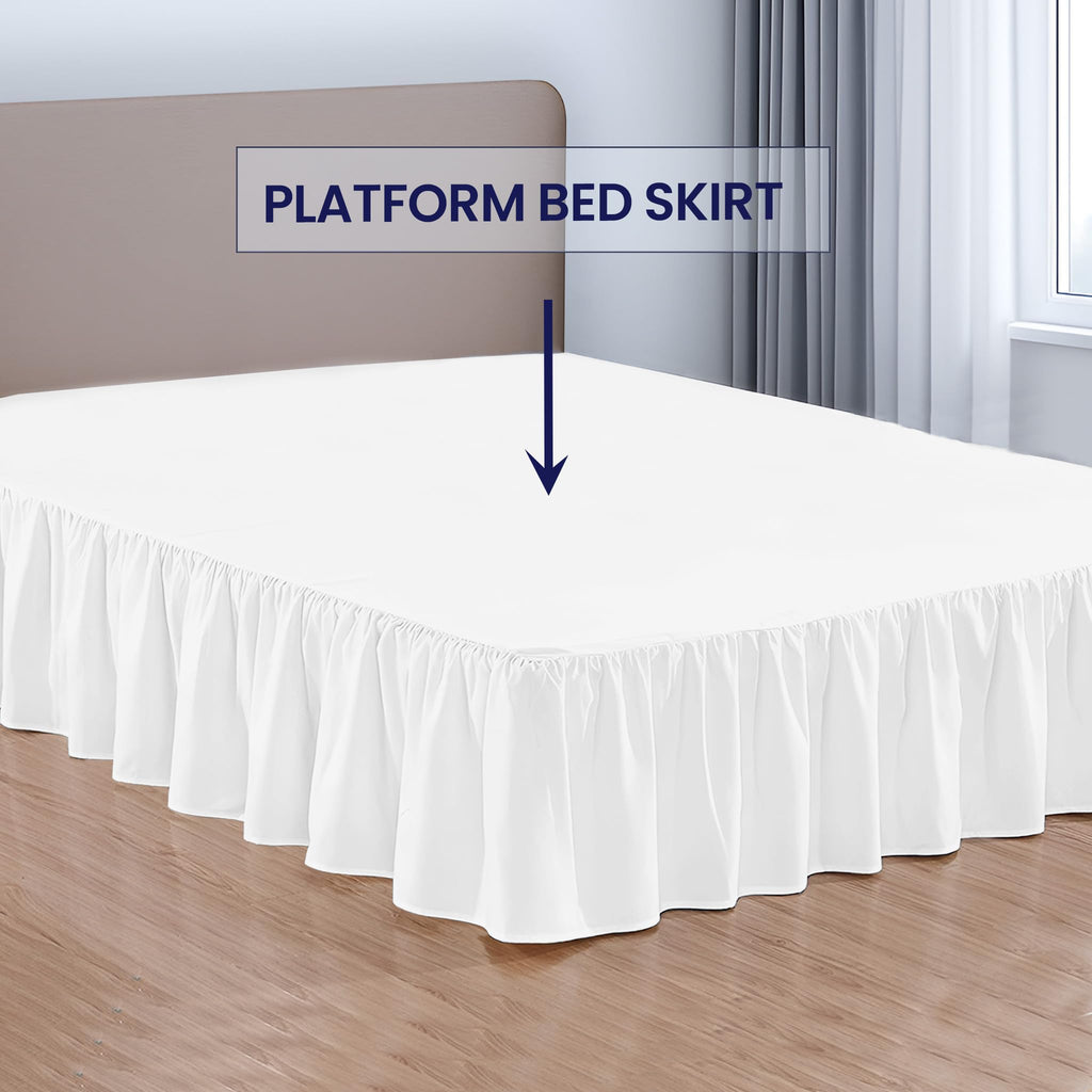 17 Inch Drop Ruffled Bed Skirt Full Size - Classic Gathered Styling, Platform Style Dust Ruffle with Secure Fit
