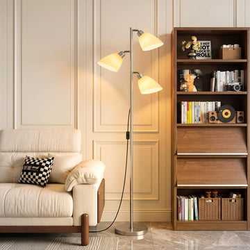 Silver Modern 3-Light Tree Floor Lamp, Adjustable Acrylic Frosted Shades