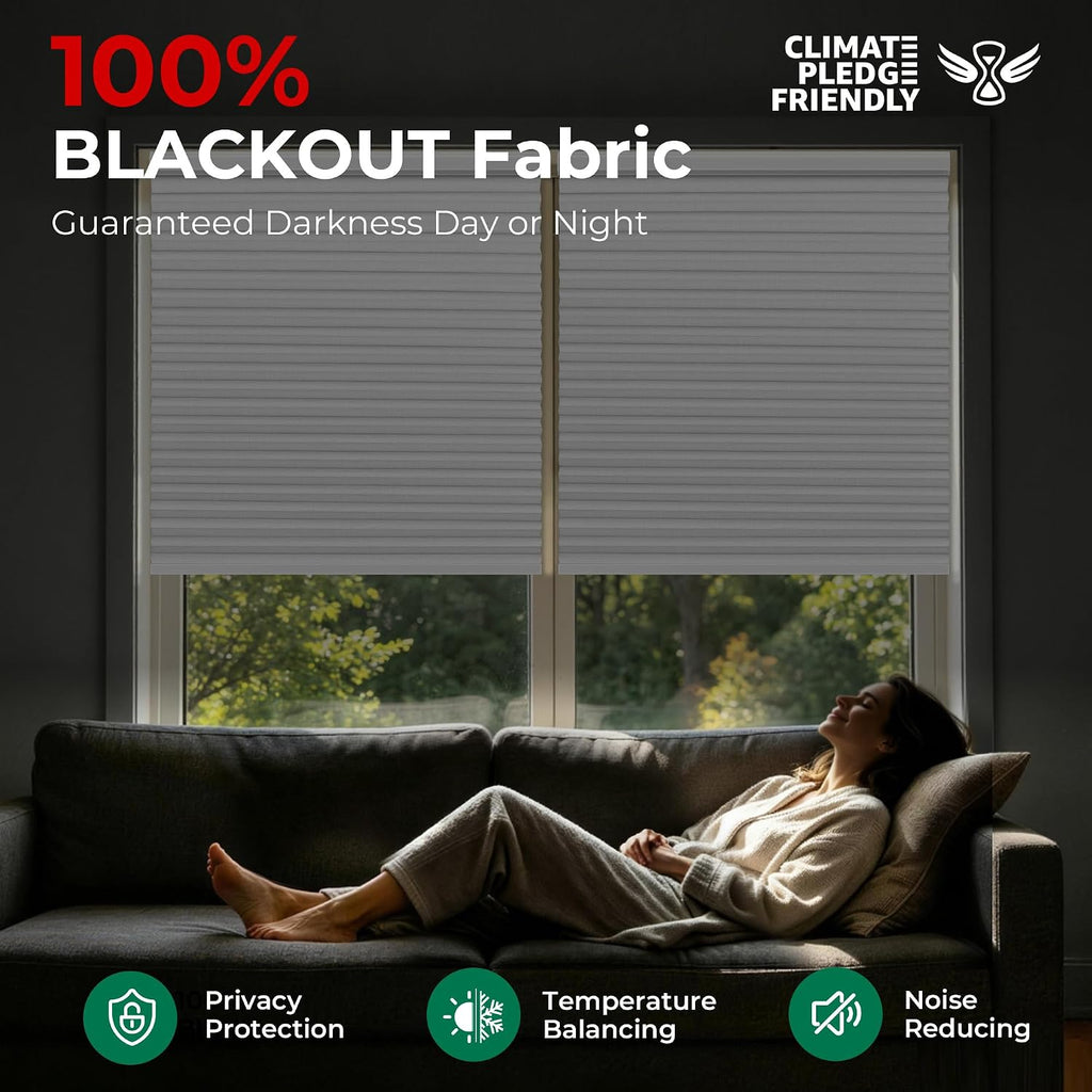 Motorized Cellular Shades No Drill with Remote,White, | Easy-to-Install Honeycomb Blinds with Voice Control,Solar