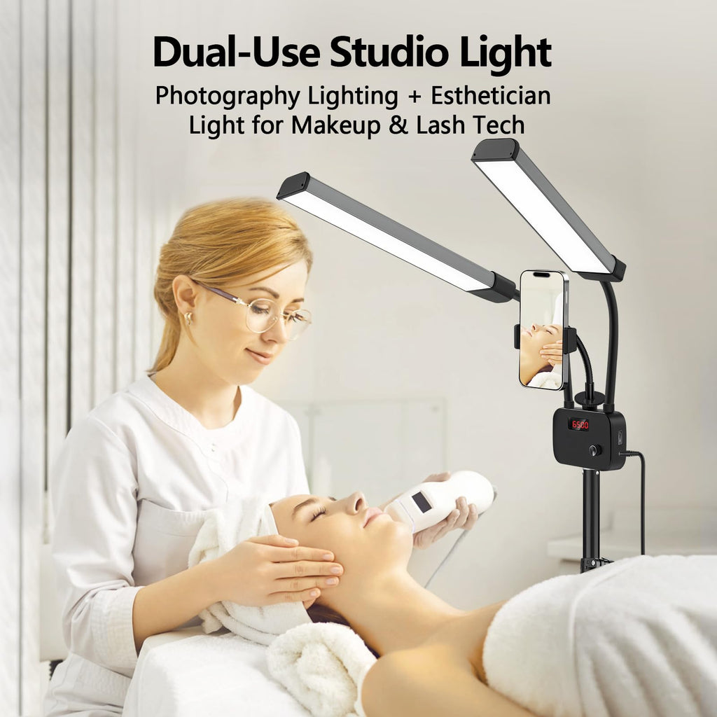 Selfie Light with 75'' Tripod Stand, Dimmable 3 Color LED Dual Arms Ring Light with Phone Holder & Carry Bag for Lash
