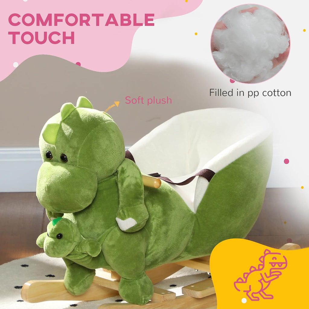 Baby Rocking Horse Plush Dinosaur Animal Rocker Seat Belt 18 Green