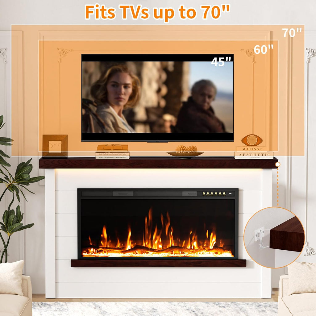 60" Electric Fireplace with Mantel, Fireplace TV Stand with 42"Electric Fireplace Heater, Remote Control