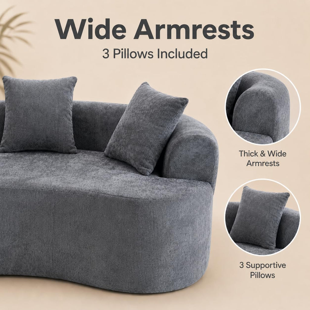 Curved Loveseat for Small Spaces, Curved Couches, Compression in a Box with 3 Pillows, Small Couch with Armrest