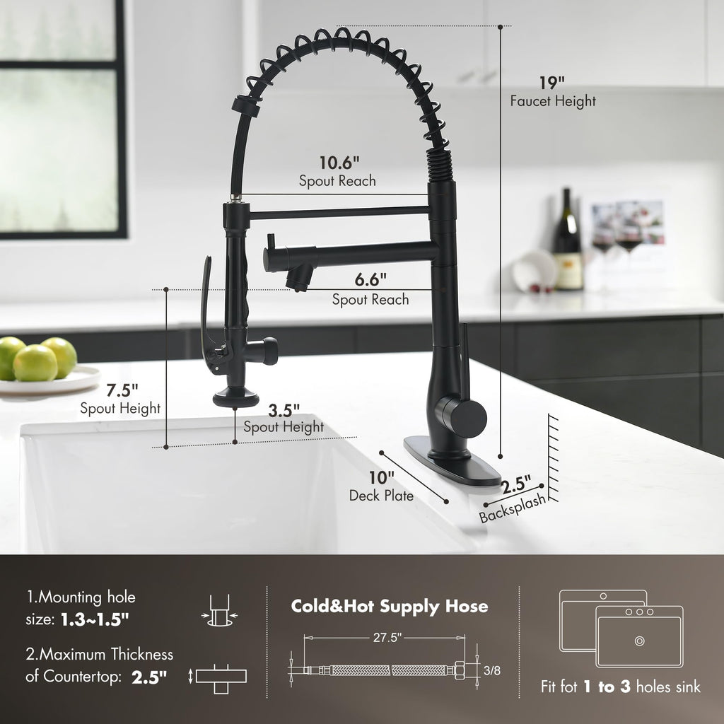 Matte Black Commercial Kitchen Sink Faucet with Pull Down Sprayer