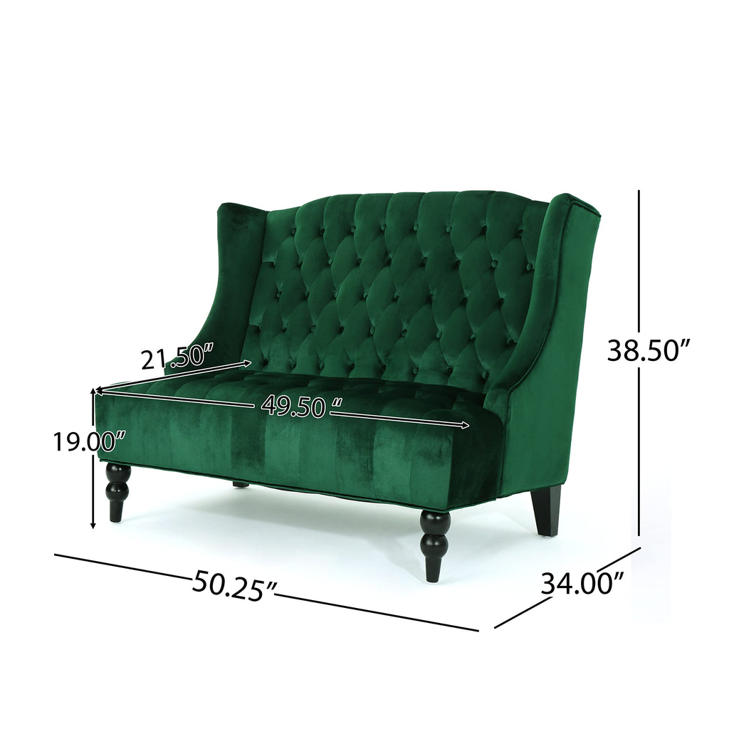 Modern Tufted Velvet Wingback Loveseat, Tufted Velvet 2 Seat Couch Sofas with High Back Thick Padded Cushioned Seats