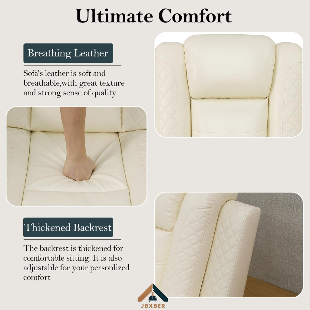 Power Recliner Sectional Sofa Set, Creamy Leather Sectional Couch, L Shape Reclining Sofa with Cup Holder, Hidden