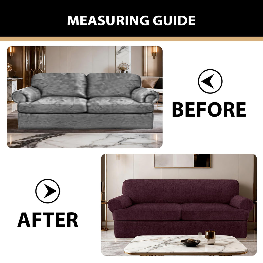 3 Pieces Sofa Covers fot T Cushion Loveseat Slipcover, Sofa Stretch Slip Covers for 2 Cushion Couch with 2 Individual