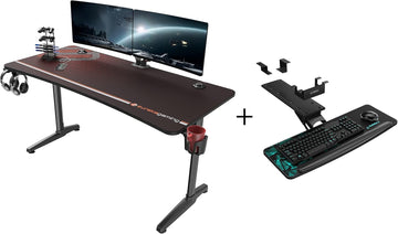 60 Inch Curved Gaming Desk with Large Adjustable Keyboard Tray