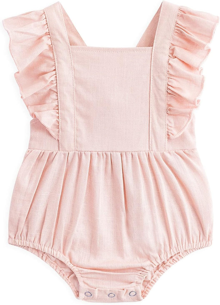 2PCS Baby Boys Girls Adjustable Slip Romper Summer Outfit Jumpsuit Cotton Linen Bodysuit