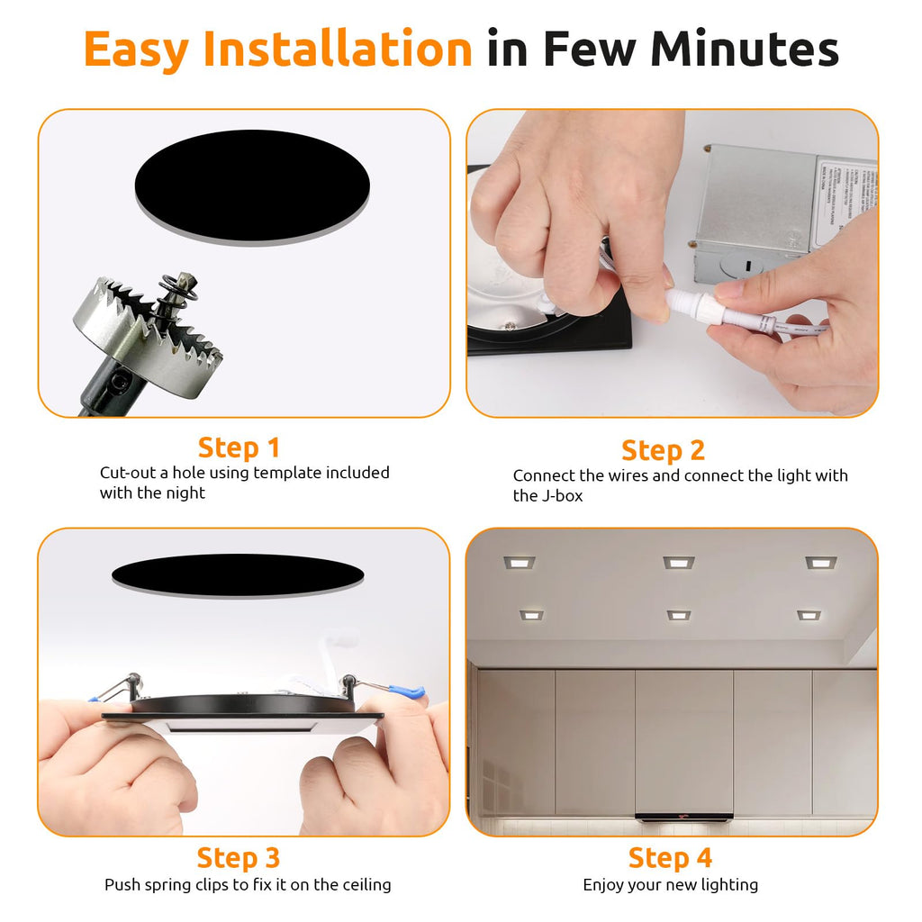 4 Inch Square LED Recessed Lighting 6 Pack, 5CCT, 9W, Dimmable