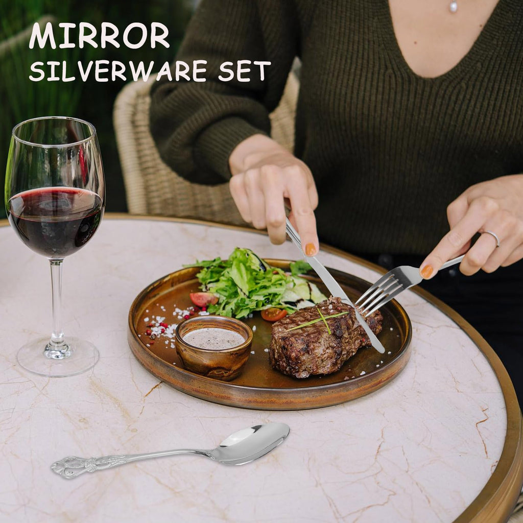 Silverware Set for 12, Stainless Steel Gorgeous Retro Royal Flatware Set, 60-Pieces Cutlery Tableware set, Kitchen