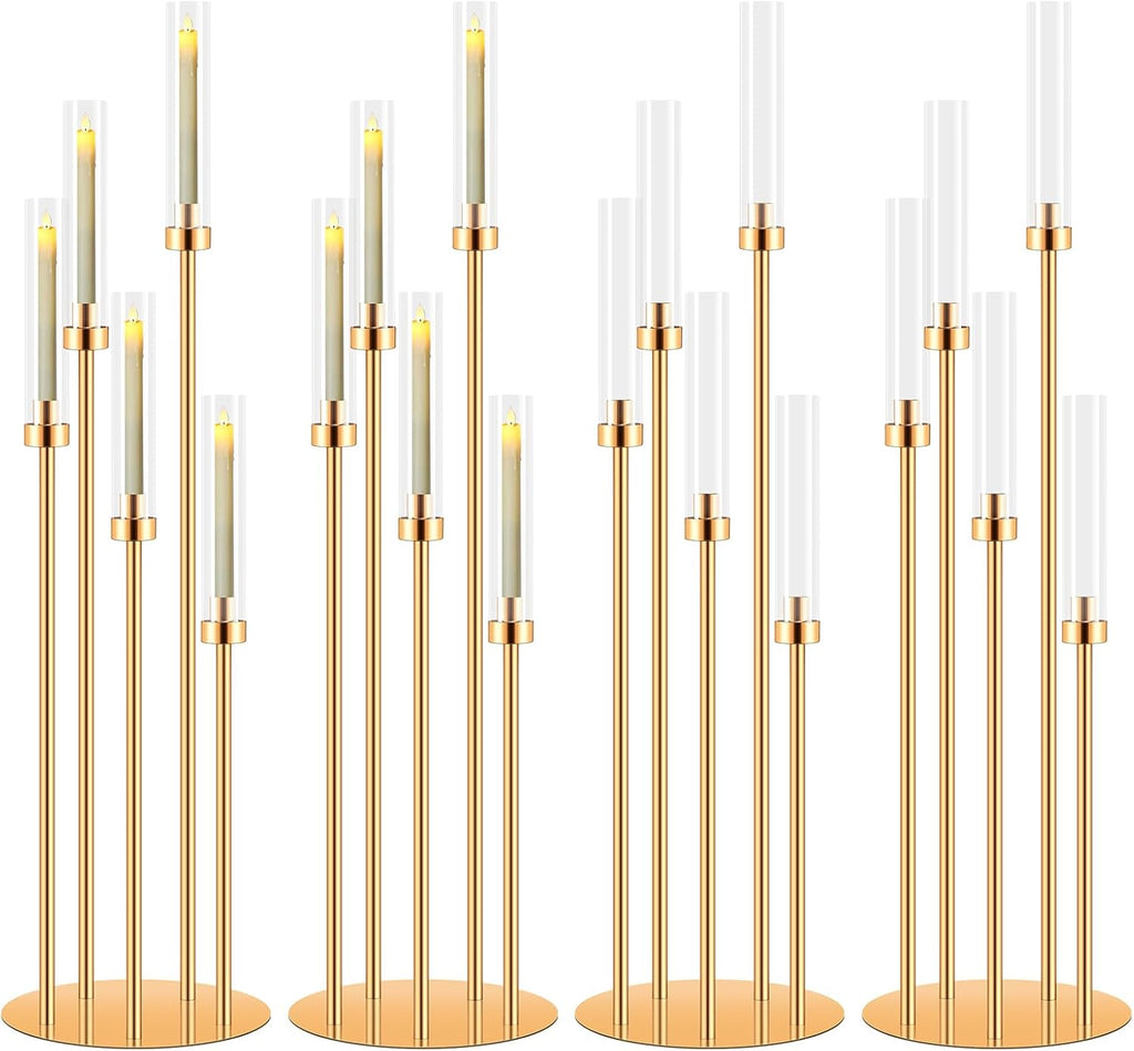 4 Set 5 Arm Gold Candle Holder, Mjkeomo 41.3'' Tall Candelabra Centerpieces for Tables Gold Candlesticks Holder for
