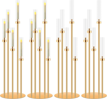 4 Set 5 Arm Gold Candle Holder, Mjkeomo 41.3'' Tall Candelabra Centerpieces for Tables Gold Candlesticks Holder for