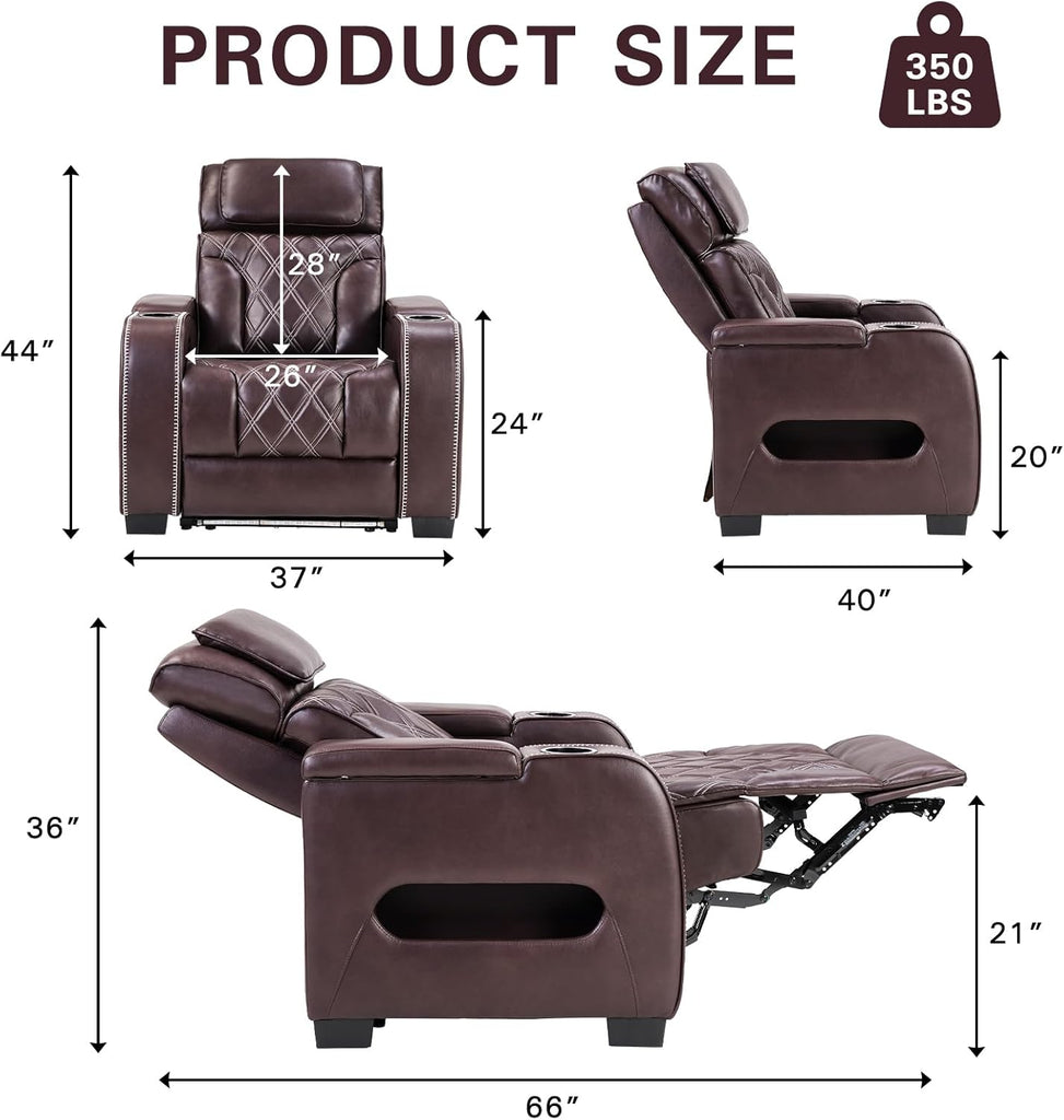 Electric Power Recliner Chair, PU Leather Home Theater Seating with Power Headrest