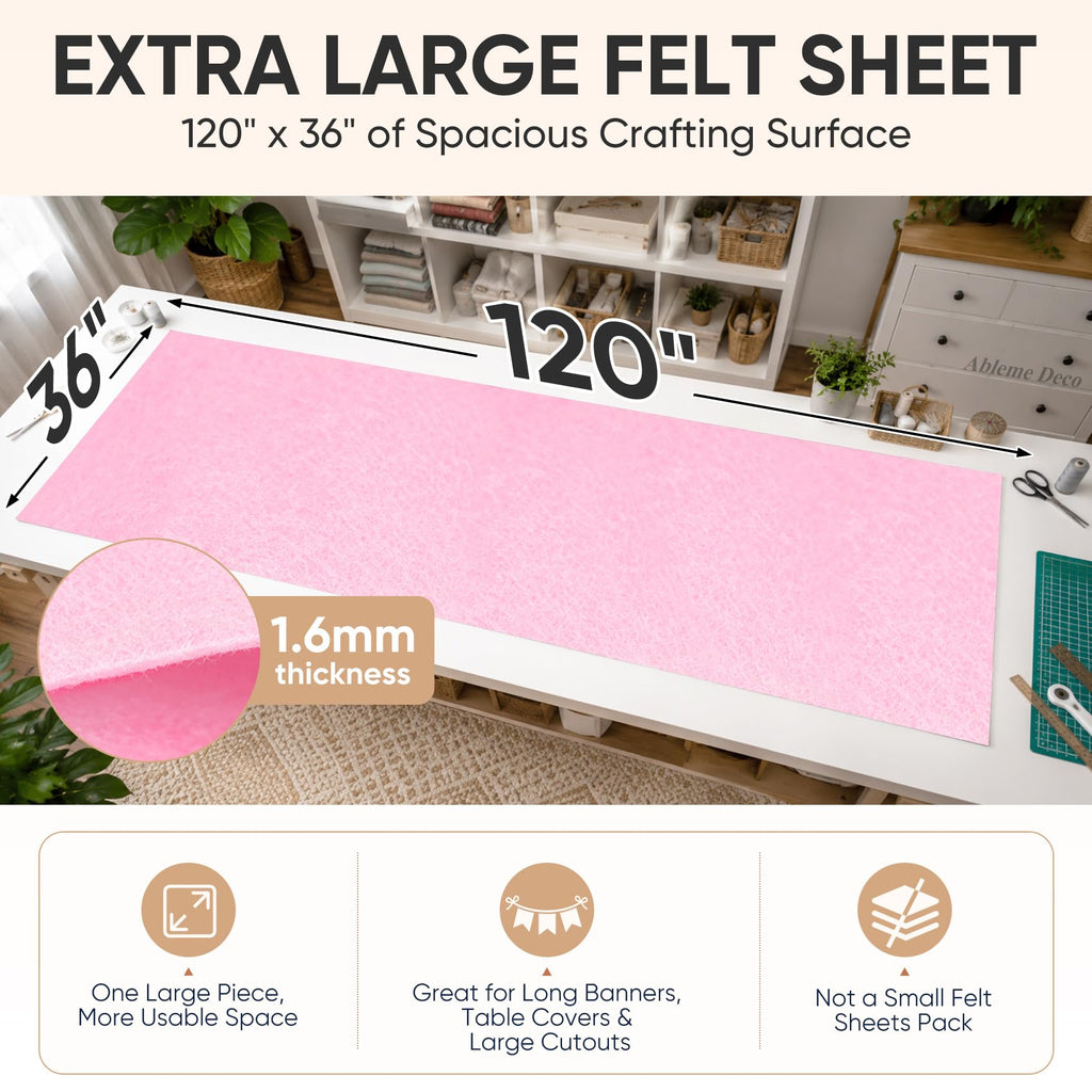 Large Felt Fabric Sheet 120" x 36", Soft Acrylic Material, Light Pink